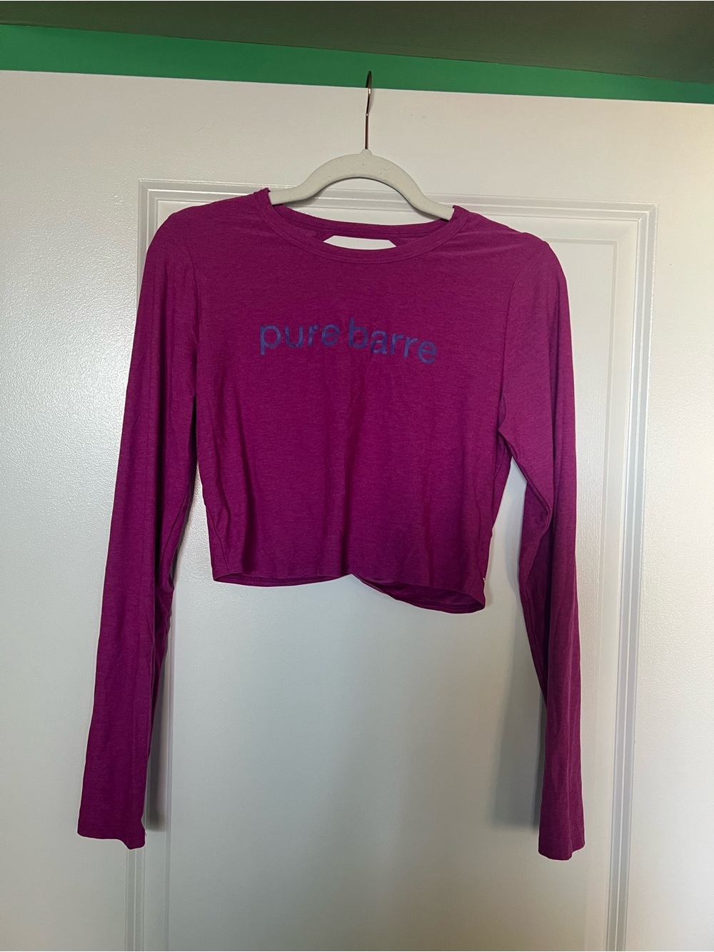 Pure Barre Long Sleeve Cropped Tee - Magenta with Blue Logo